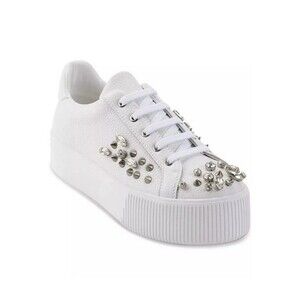 Karl Lagerfeld Womens 11 M White Leather Vina Studded Sneakers DISPLAY IP3